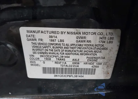 2015 Nissan Versa Note S (Sr)/S Plus/Sl/Sr/Sv from USA, damaged, VIN 3N1CE2CP6FL381404